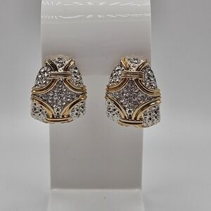 VINTAGE Art Deco Elegant Silver and Gold Tone Rhinestone Detail Curved Earrings